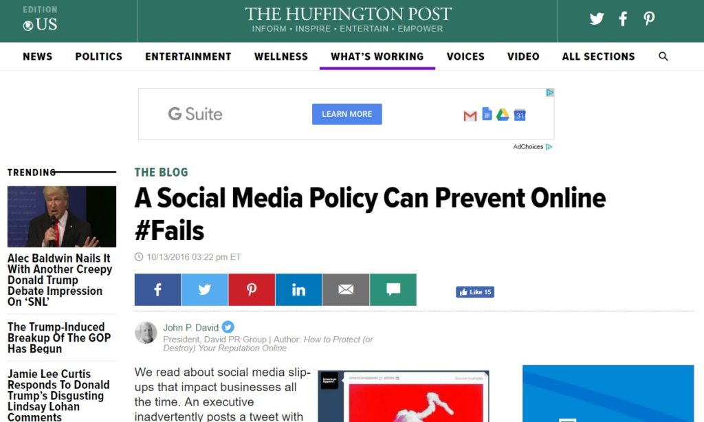 Online reputation book in Huffington Post